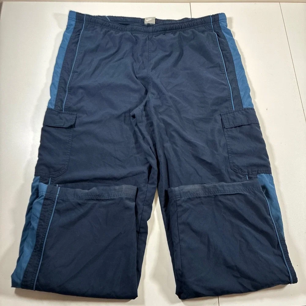 Nike Cargo Track Pants Men Large Navy Blue Mesh Lined Y2K Gorpcore Techwear